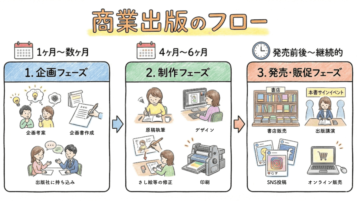 商業出版の全フロー｜企画採択から発売、重版までの期間と文字数